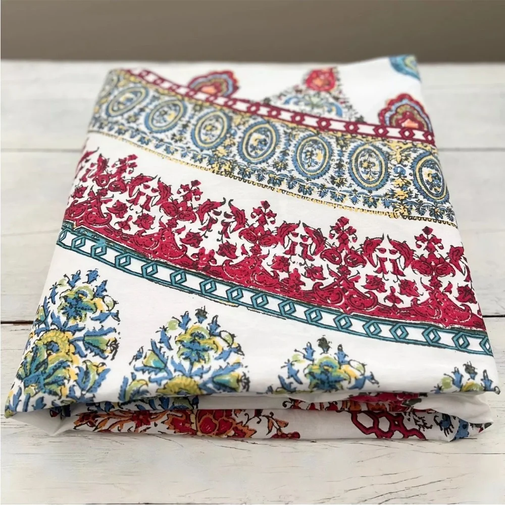Pottery Barn Aurora Medallion Queen Duvet Cover Floral Paisley Red Blue White PB